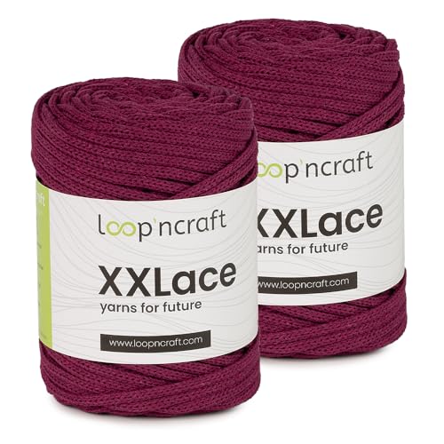 Makramee Garn 2er-Set Violett, Loopncraft, 2 X 4mm - 65m - 250g, Kettengarn, XXLace Garn, Recycling Garn - Black Friday von Loopncraft