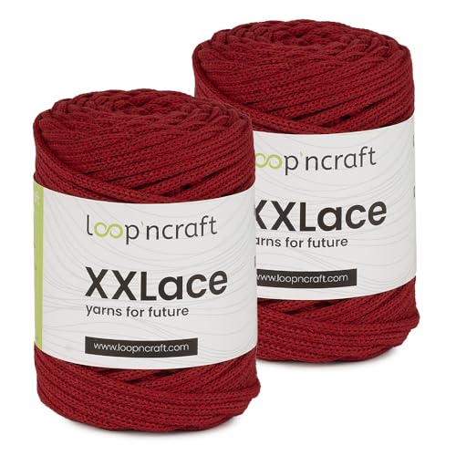 Makramee Garn 2er-Set Weinrot, Loopncraft, 2 X 4mm - 65m - 250g, Kettengarn, XXLace Garn, Recycling Garn von Loopncraft