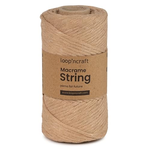 Makramee Garn Beige-Farbe, Loopncraft, 3mm - 80m, Einstrangig Natur Baumwollkordel, Recycling Garn von Loopncraft