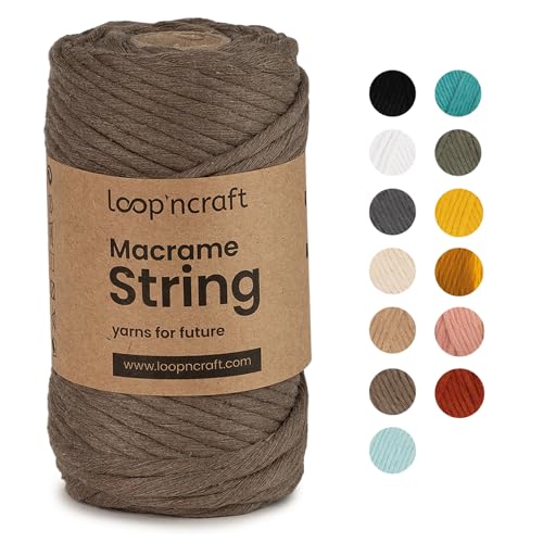 Makramee Garn Dunkel Beige, Loopncraft, 5mm - 60m, Einstrangig Natur Baumwollkordel, Recycling Garn von Loopncraft