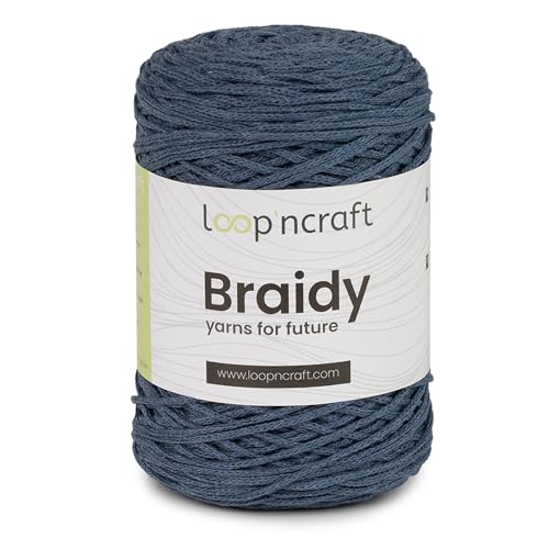 Loopncraft Makramee Garn Jeans Blau, 2mm - 250m - 250g, Kettengarn, Braidy, Recycling Garn von Loopncraft