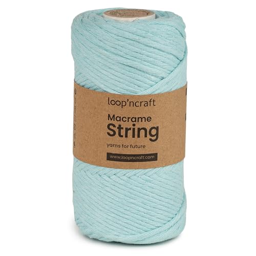 Makramee Garn Mint Grün, Loopncraft, 3mm - 80m, Einstrangig Natur Baumwollkordel, Recycling Garn von Loopncraft