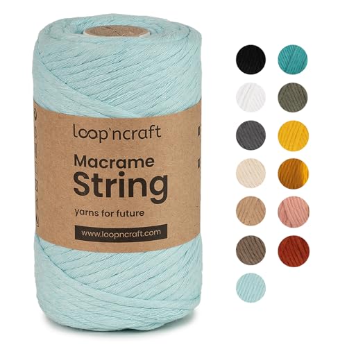 Makramee Garn Mint Grün, Loopncraft, 5mm - 60m, Einstrangig Natur Baumwollkordel, Recycling Garn von Loopncraft