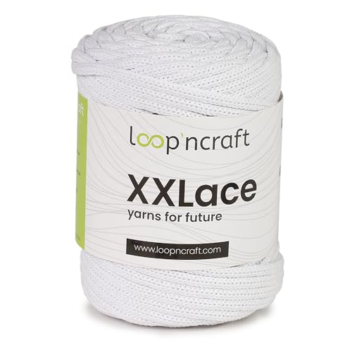 Loopncraft Makramee Garn Weiß, 4mm - 65m - 250g, Kettengarn, XXLace Garn, Recycling Garn von Loopncraft