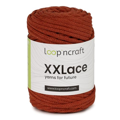 Loopncraft Makramee Garn Ziegelfarbe, 4mm - 65m - 250g, Kettengarn, XXLace Garn, Recycling Garn von Loopncraft