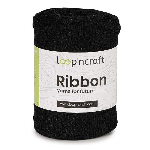 Loopncraft Ribbon, Schwarz, 130m - 250g, geflochtenes Bandgarn, Recycling Garn von Loopncraft