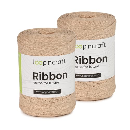 Ribbon 2er-Set, Beige, Loopncraft, 2 X 130m - 250g, geflochtenes Bandgarn, Recycling Garn von Loopncraft