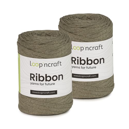 Ribbon 2er-Set, Khaki, Loopncraft, 2 X 130m - 250g, geflochtenes Bandgarn, Recycling Garn von Loopncraft