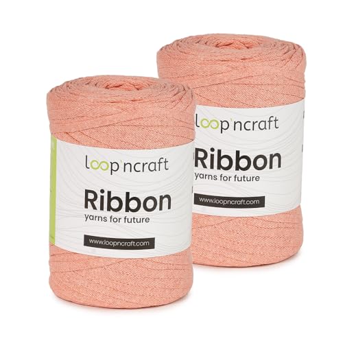 Ribbon 2er-Set, Lachsrosa, Loopncraft, 2 X 130m - 250g, geflochtenes Bandgarn, Recycling Garn von Loopncraft