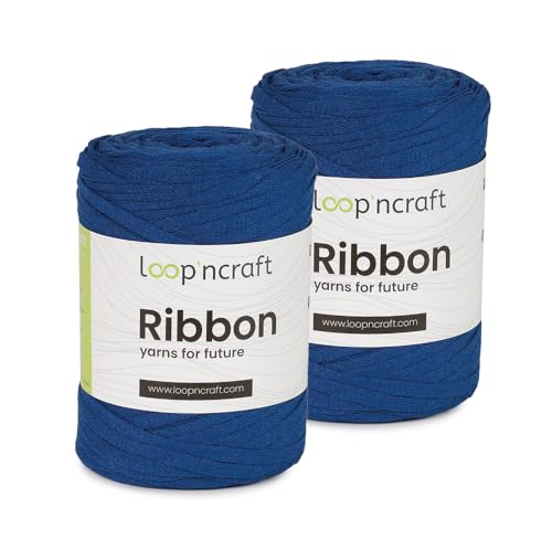 Ribbon 2er-Set, Royalblau, Loopncraft, 2 X 130m - 250g, geflochtenes Bandgarn, Recycling Garn von Loopncraft