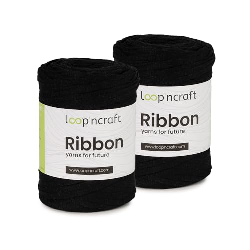 Ribbon 2er-Set, Schwarz, Loopncraft, 2 X 130m - 250g, geflochtenes Bandgarn, Recycling Garn von Loopncraft