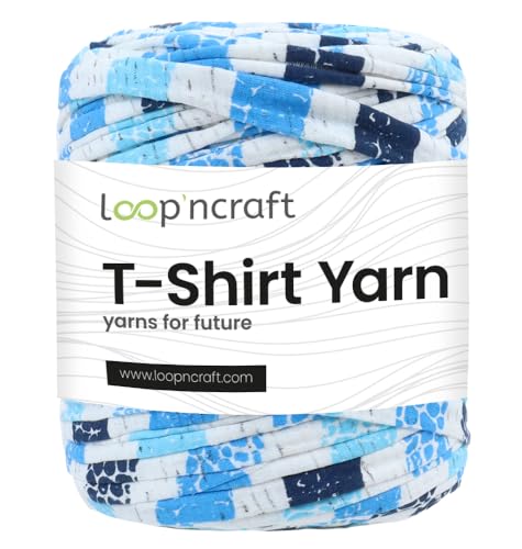 Loopncraft Textilgarn, Blaue Streifen, 750g, T-Shirt Yarn, Recyling Garn von Loopncraft