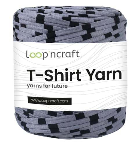 Loopncraft Textilgarn, Schwarze Streifen auf Grau, 750g, T-Shirt Yarn, Recyling Garn von Loopncraft