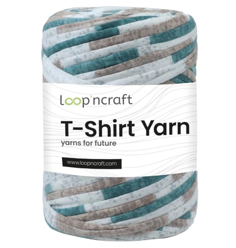 Loopncraft Textilgarn, Taupe Gestreift, 350g, T-Shirt Yarn, Recyling Garn von Loopncraft