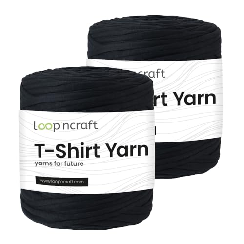 Textilgarn 2er-Set, Anthrazitgrau, Loopncraft, 2 X 750g, T-Shirt Yarn, Recyling Garn von Loopncraft