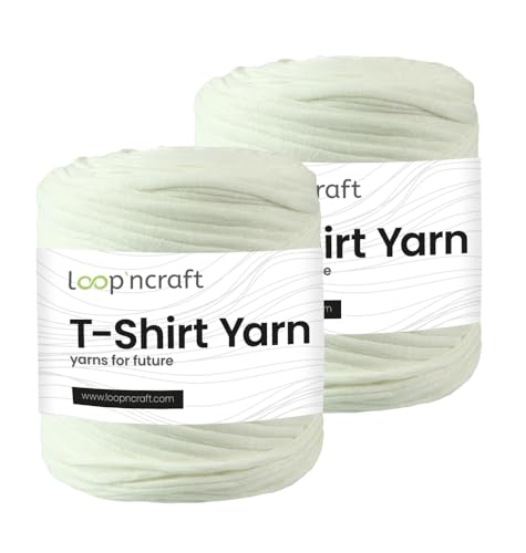 Textilgarn 2er-Set, Creme, Loopncraft, 2 X 750g, T-Shirt Yarn, Recyling Garn von Loopncraft