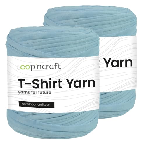 Textilgarn 2er-Set, Eisblau, Loopncraft, 2 X 750g, T-Shirt Yarn, Recyling Garn von Loopncraft