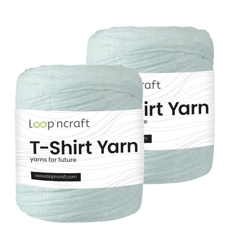 Textilgarn 2er-Set, Glasgrün, Loopncraft, 2 X 750g, T-Shirt Yarn, Recyling Garn von Loopncraft