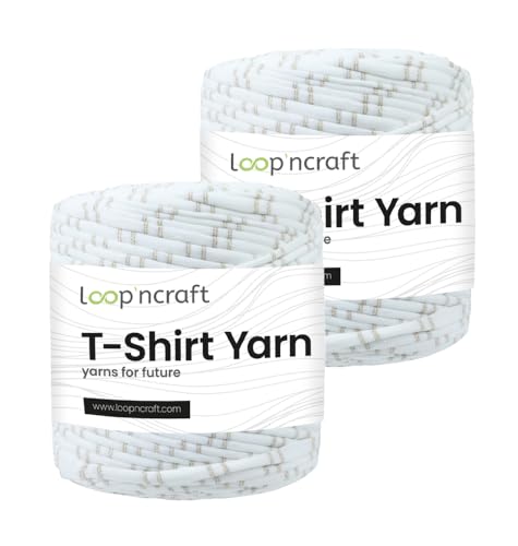 Textilgarn 2er-Set, Goldstreifen, Loopncraft, 2 X 750g, T-Shirt Yarn, Recyling Garn von Loopncraft