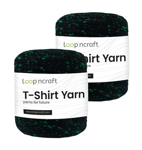 Textilgarn 2er-Set, Grüne Flecken, Loopncraft, 2 X 750g, T-Shirt Yarn, Recyling Garn von Loopncraft