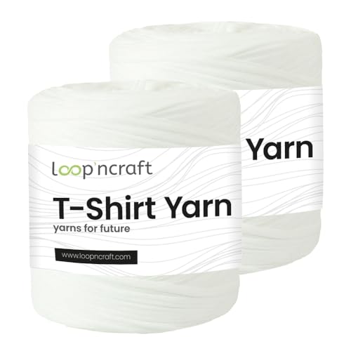 Textilgarn 2er-Set, Leichte Creme, Loopncraft, 2 X 750g, T-Shirt Yarn, Recyling Garn von Loopncraft