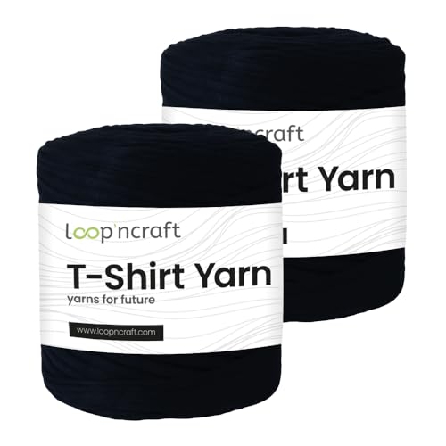 Textilgarn 2er-Set, Nachtblau, Loopncraft, 2 X 750g, T-Shirt Yarn, Recyling Garn von Loopncraft