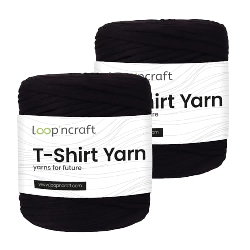 Textilgarn 2er-Set, Onyxnacht, Loopncraft, 2 X 750g, T-Shirt Yarn, Recyling Garn von Loopncraft