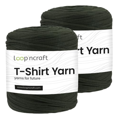 Textilgarn 2er-Set, Rosmarin Grün, Loopncraft, 2 X 750g, T-Shirt Yarn, Recyling Garn von Loopncraft