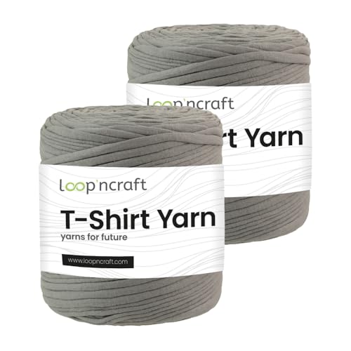 Textilgarn 2er-Set, Silberne Nebel, Loopncraft, 2 X 750g, T-Shirt Yarn, Recyling Garn von Loopncraft