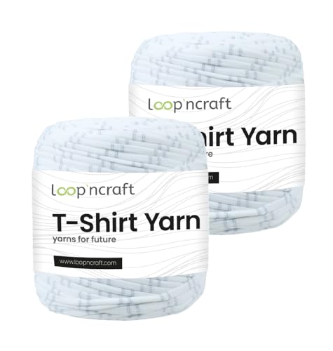 Textilgarn 2er-Set, Silberne Streifen, Loopncraft, 2 X 750g, T-Shirt Yarn, Recyling Garn von Loopncraft