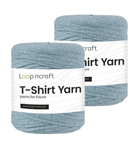 Textilgarn 2er-Set, Stahlblau, Loopncraft, 2 X 750g, T-Shirt Yarn, Recyling Garn von Loopncraft