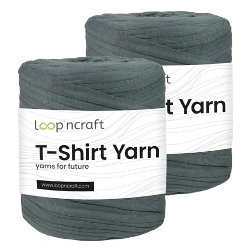 Textilgarn 2er-Set, Steinbruch Grau, Loopncraft, 2 X 750g, T-Shirt Yarn, Recyling Garn von Loopncraft