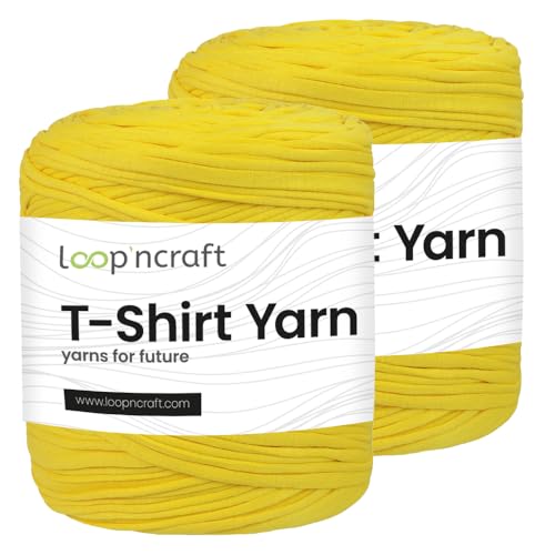 Textilgarn 2er-Set, Zitronengelb, Loopncraft, 2 X 750g, T-Shirt Yarn, Recyling Garn von Loopncraft