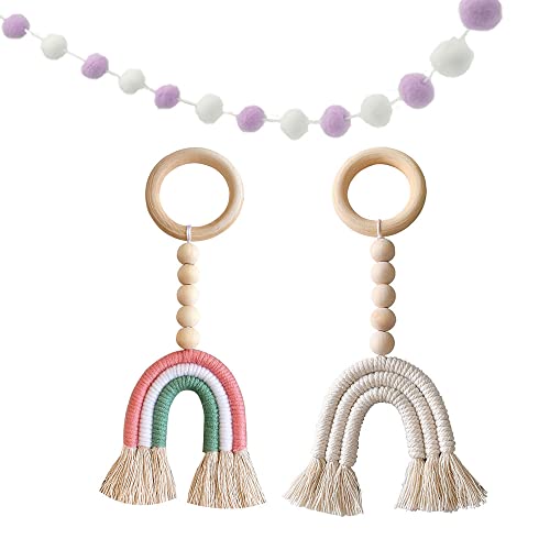 3 Stück Regenbogen-Holzperlen,Makramee Regenbogen Wandbehang Holz Perle Girlande Regenbogen Wandkunst,Für Hochzeit Baby Kinderzimmer Hochzeitsvase Ornament. von Loopunk