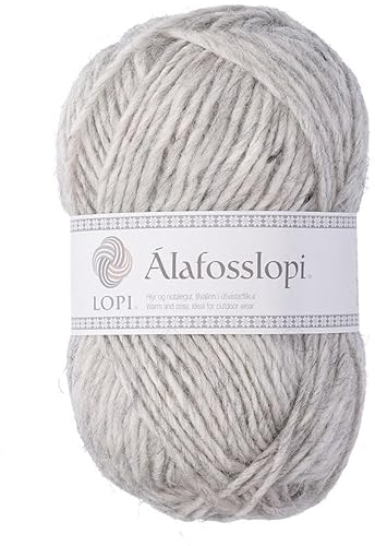 Alafoss Lopi Islandwolle, Wolle für deinen Islandpullover, Norwegermuster Strickgarn, Häkelwolle, 100g 100m, Nadelstärke 5,5-6,5mm, 100% Wolle (0054 hellgrau) von Lopi