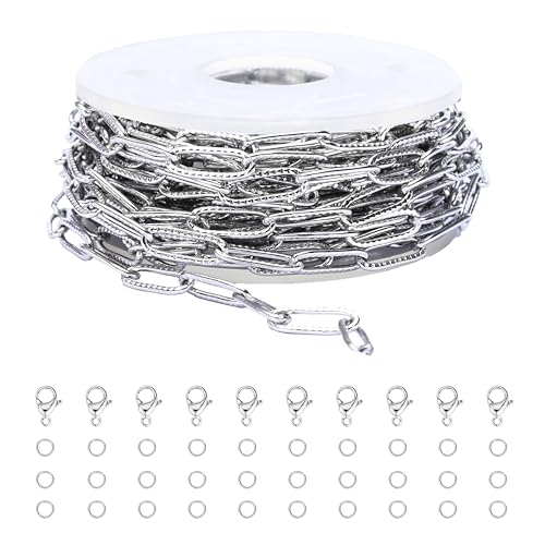 Loprome Büroklammerketten aus Edelstahl für Schmuckherstellung, Edelstahlkette mit Karabinerverschlüssen und Biegeringe für Halsketten, Armbänder, Bastelarbeiten, Schmuckherstellung, 4,5 m von Loprome