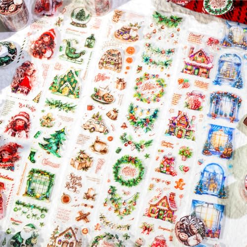 Lora Rossie 6 Rollen Weihnachten Washi Tape Set PET Weihnachten Klebeband Aufkleber für Journaling, Scrapbooking, dekoratives Klebeband für DIY Handwerk Supplies Junk Journal Wide Washi Tape (Xmas 2) von Lora Rossie