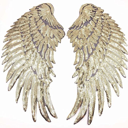 Lorigun 1 Pair 13" DIY Clothes Sewing Patch Sequins Twinkling Golden Wing Large Applique Fashion Accessories for T-Shirt (Right and Left) von Lorigun