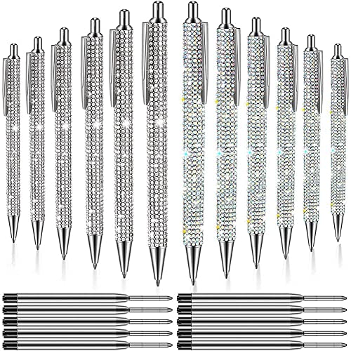 Lorrgasw 12 StüCk Bling Pen Bulk Metall Kugelschreiber Diamantstift Crystal Press Einziehbare Schwarze Tinte 0,7 Mm Kugelschreiber 2 Farben von Lorrgasw