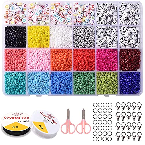 Lostwry 6800pcs Glasperlen Set, Farben Perlen zum Basteln Mini Glasperlen zum Auffädeln Buchstabenperlen Kit Runde Mehrfarbig Perlen für Schmuckherstellung DIY Armband Geschenk 3mm von Lostwry