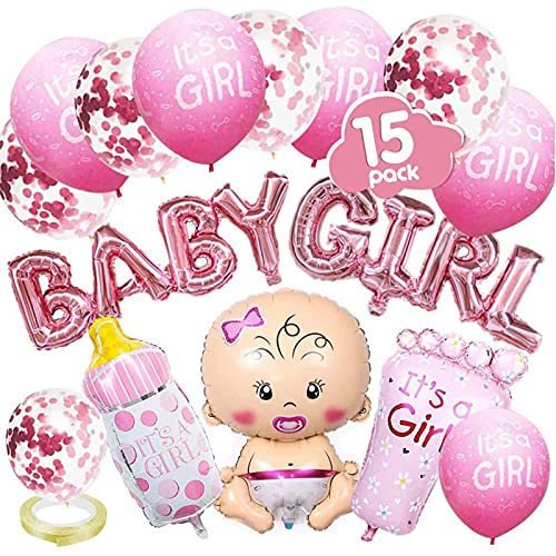 Lostwry Babyparty Deko Mädchen Set,Rosa Baby Shower Dekoration Gender Reveal Party Deko Babydusche Taufe Dekorations mit Helium Konfetti Luftballons/Baby GIRL Banner/Its Girl Ballons von Lostwry