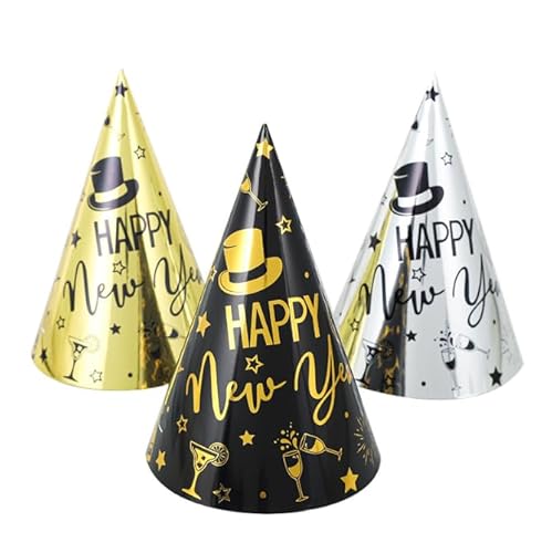 Losuya 12pcs Happy New Year Party Hüte Fancy New Year Papier Kegel Hut für 2025 Silvester Party Dekorationen von Losuya