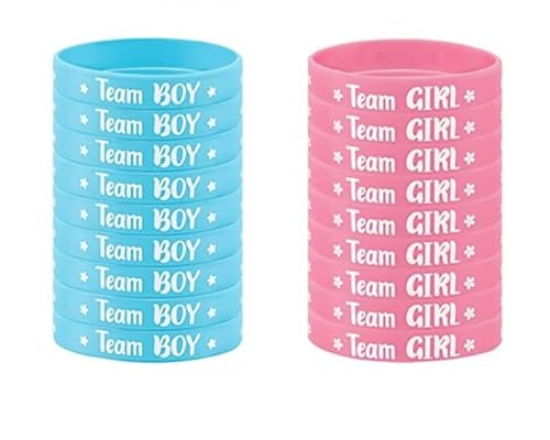 Losuya 24 Stück Gender Reveal Armband Team Boy und Team Girl Silikon Armbänder Geschlecht Offenbarung Etiketten für Babyparty Party Supplies von Losuya