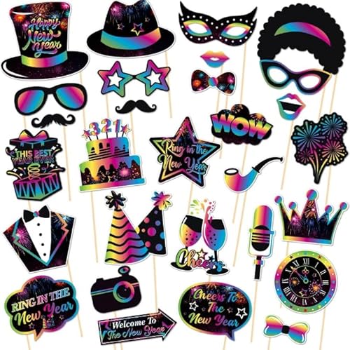 Losuya 29pcs Bunte 2025 Happy Silvester Party Foto Booth Requisiten 2025 New Year Party Foto Requisiten Dekoration Supplies von Losuya