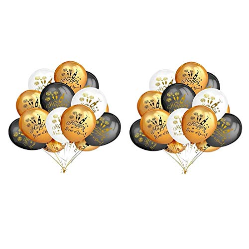 Losuya 30 Stück Frohes Neues Jahr Ballon Schwarz Golden12inch Latex Luftballons für Silvester Party Gefälligkeiten von Losuya