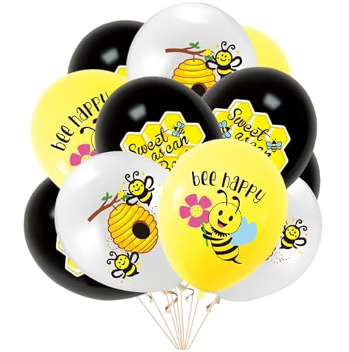 Losuya 30 Stück Happy Bee Day Luftballons Latex Ballons Bee Happy bedruckte Ballons für Biene Babyparty Geburtstag Party Dekorationen von Losuya