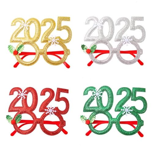 Losuya 4pcs Weihnachtsbrille Rahmen 2025 Neujahrs Brillen Glitzer Foto Requisiten für 2025 Silvester Party Supplies Dekoration von Losuya