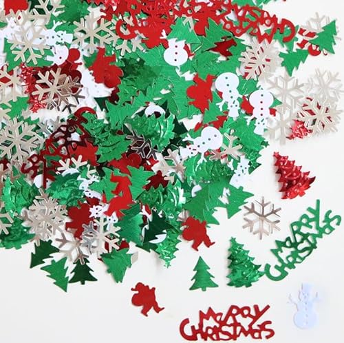 Losuya Weihnachtskonfetti Weihnachtsbaum Schneeflocke Schneemann Weihnachtsmann Glitter Metallic Folientisch Streut Konfetti für Weihnachtsdekorationen von Losuya