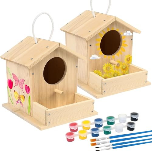 LotFancy Vogelhaus Bausatz für Kinder, 2 x Vogelhaus zum bemalen, Holz Bastelset, Vogelhaus DIY Set Vogelkasten Basteln Ostern Geschenke für Mädchen Jungen Kleinkinder von LotFancy