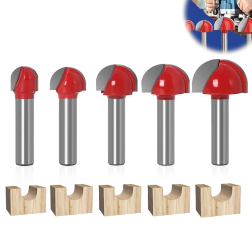 5PCS Abrundfräser 8mm Schaft, Rundfräser Abrundfräser Fräser Oberfräse Abrundfräser Fräser Kugelfräser Holzbearbeitung Fräser Rund Nase Cove Core Box Für Kantenfräse Frästisch - 12/16/19/22/25mm von Lotbun